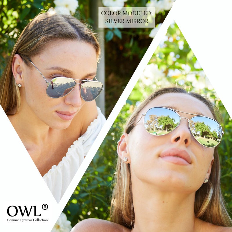 OWL 12 Pack Aviator Mirrored Lens Pilot Sunglasses Silver Frame Aviation Party Glasses - Image 3